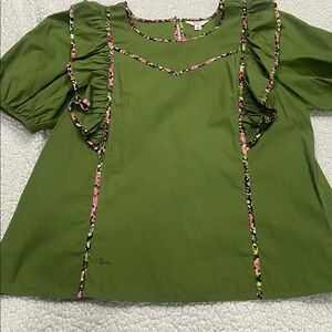 Crown & Ivy Green Top with Floral Accents